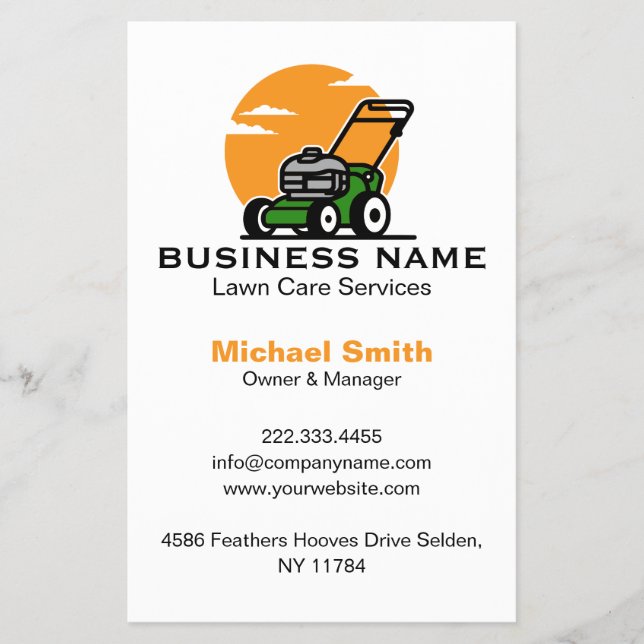 Orange Green Lawn Mowing Service Flyer (Front)