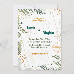 Orange-Green Leaves Wedding Invitation