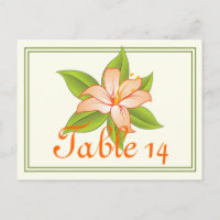 Orange green lily wedding table number