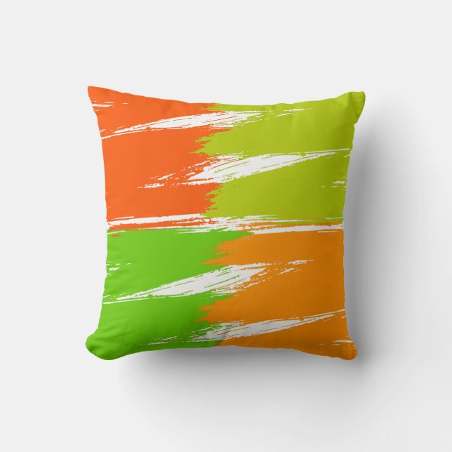 Orange Green Lime White Brush Stroke Paint Throw Pillow (Front)