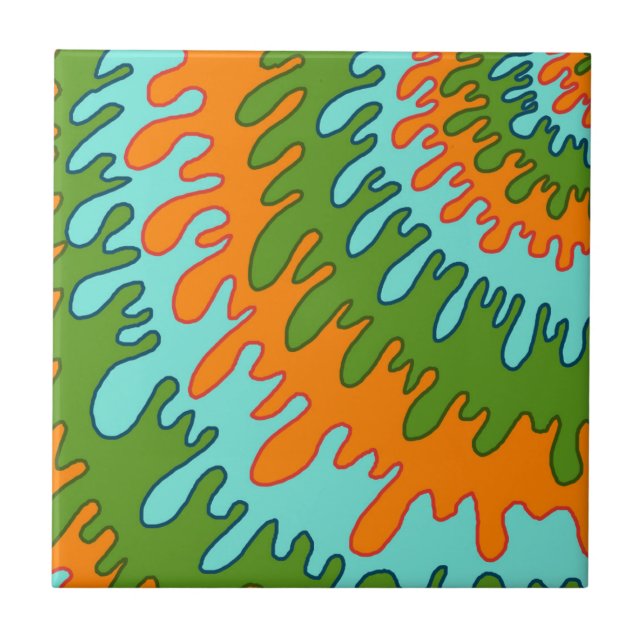 Orange Green Liquid Drip Abstract Stripe Bold  Tile (Front)
