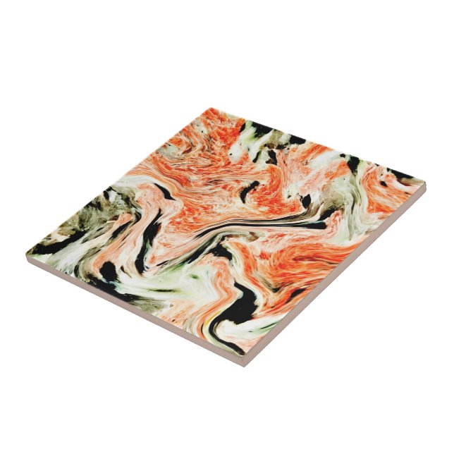 Orange Green Marble Stone - Abstract Texture Art Tile (Side)