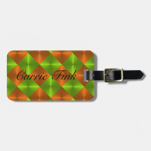 Orange Green Metallic Looking Squares Luggage Tag