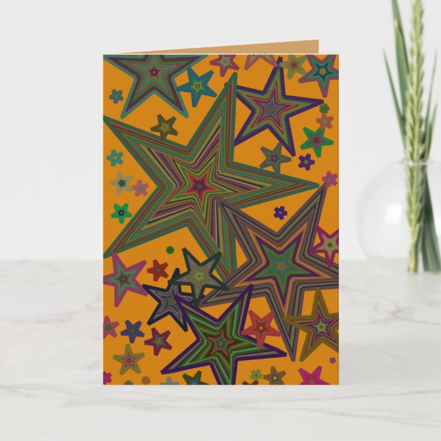 Orange Green Party Stars Holiday Card (Front)