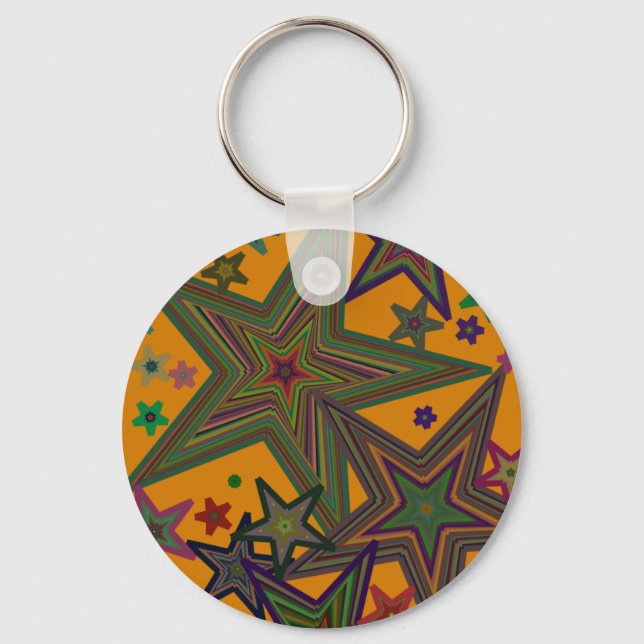 Orange Green Party Stars Keychain (Front)
