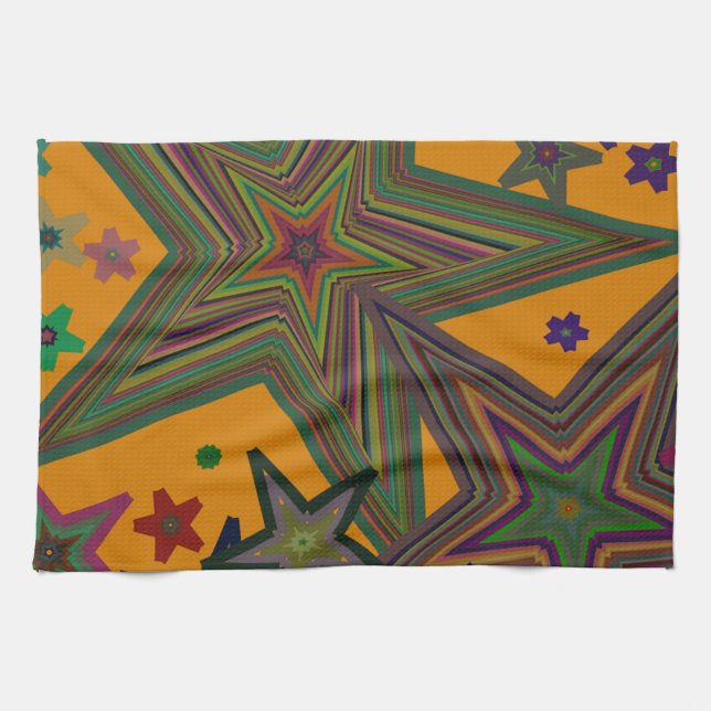 Orange Green Party Stars Kitchen Towel (Horizontal)