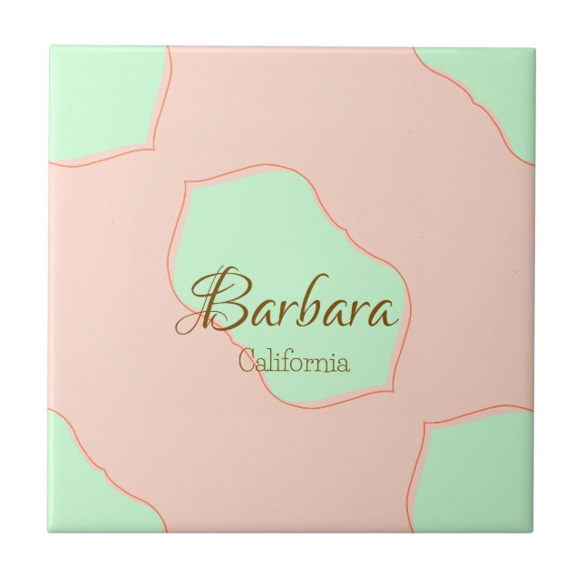 Orange green pastel boho add name place rustic ele tile (Front)