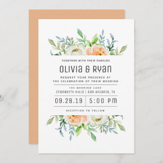 Orange green pastel frame floral invitation