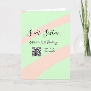 Orange green pastel QR Sweet sixteen birthday Card