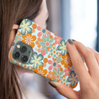 Orange Green Pink Monogram Retro Flower Pattern
