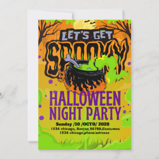 orange green purpel Bubbling cauldron flat design Invitation