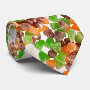 Orange green red gum candy sprinkled sugar pattern tie