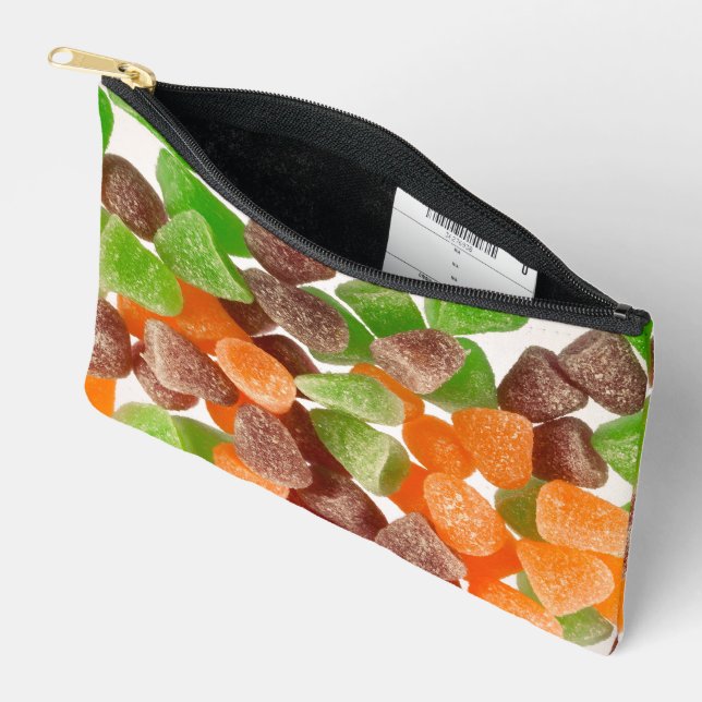 Orange green red gum candy sprinkled with sugar accessory pouch (Open)