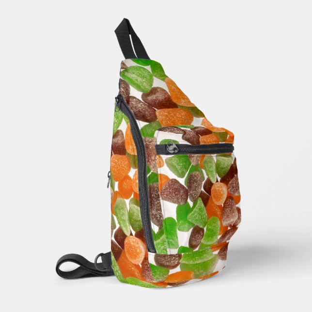 Orange green red gum candy sprinkled with sugar sling bag (Left Corner)