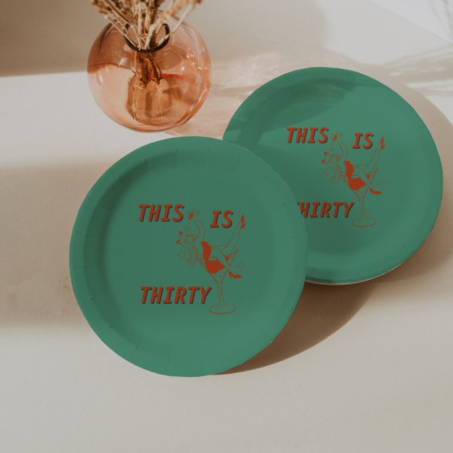 Orange & Green Retro Chic 30th Birthday Party Paper Plate (Creator Uploaded)