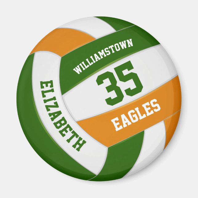 orange green school colours team name volleyball magnet (Front)