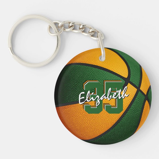 orange green school team colours basketball keychain (Front)