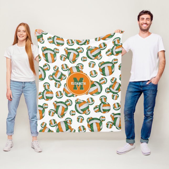 orange green school team colours girly volleyball fleece blanket (In Situ)