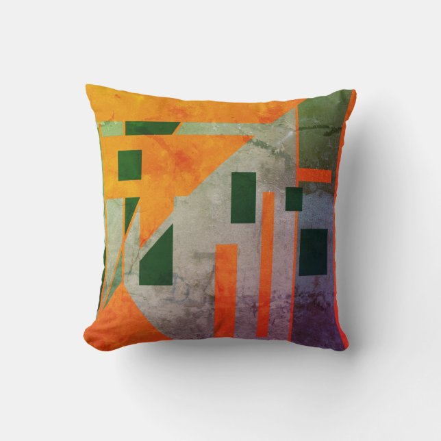 Orange Green Shades Patterned Southwest Art Look Throw Pillow (Front)