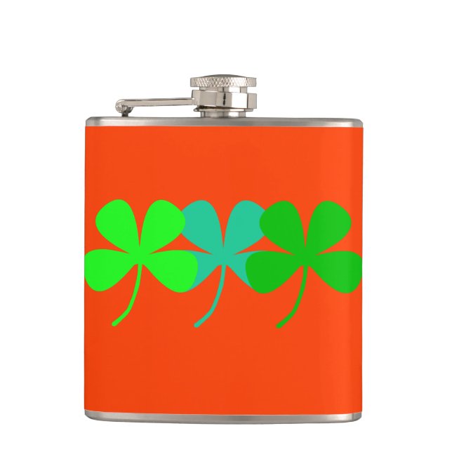 Orange Green Shamrocks St. Patricks Day 4Molly Hip Flask (Front)