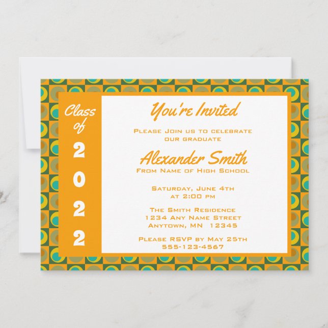 Orange Green Square Dots Border Graduation Party  Invitation (Front)