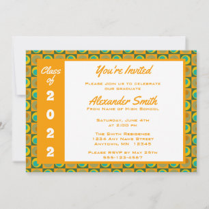 Orange Green Square Dots Border Graduation Party  Invitation