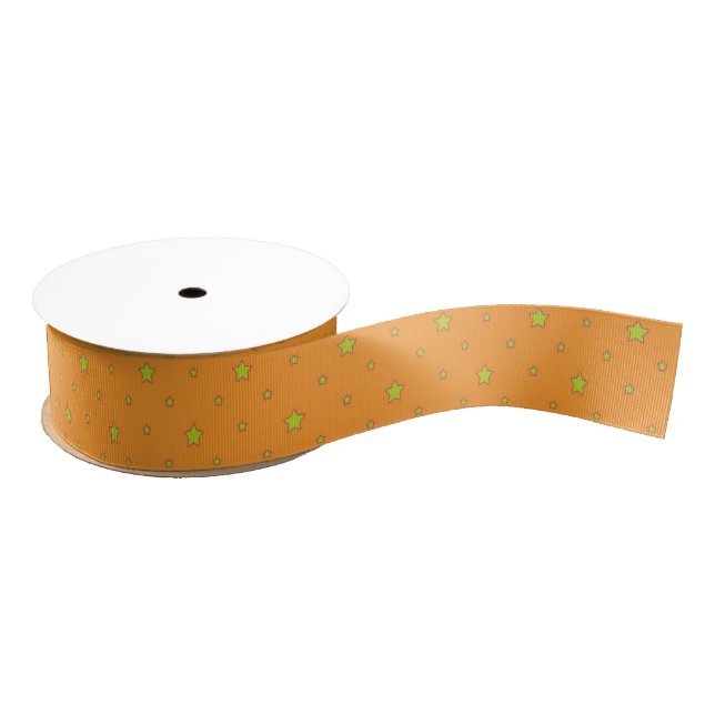 Orange Green Stars Cute Halloween Custom Grosgrain Ribbon (Spool)