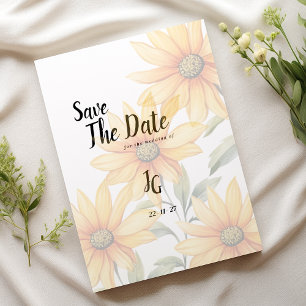 Orange green sunflower summer floral Save The Date Invitation