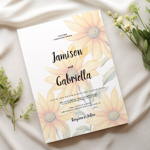 Orange green sunflower summer floral Wedding  Invitation