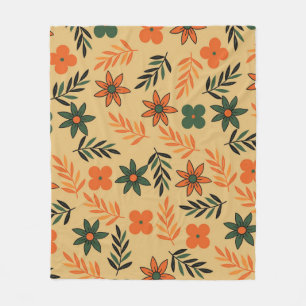 Orange Green Tropical Floral Botanical Summer Fleece Blanket
