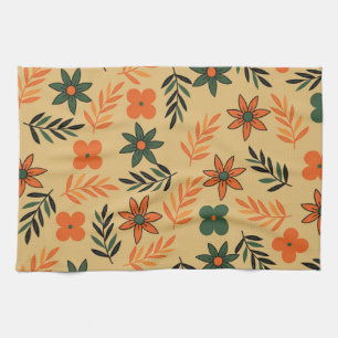 Orange Green Tropical Floral Botanical Summer Kitchen Towel