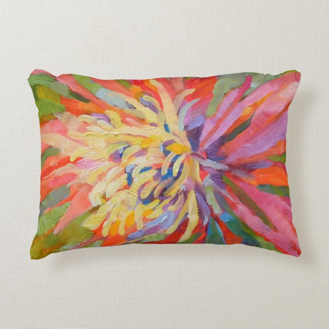 Orange Green Tropical Floral Indoor/Outdoor Accent Pillow (Front)