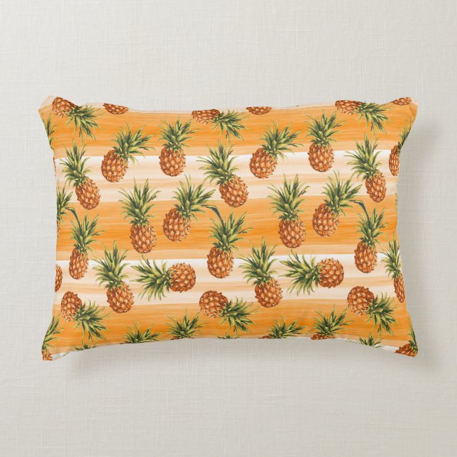 Orange Green Tropical Pineapple Fruit Pattern Decorative Pillow (Front)