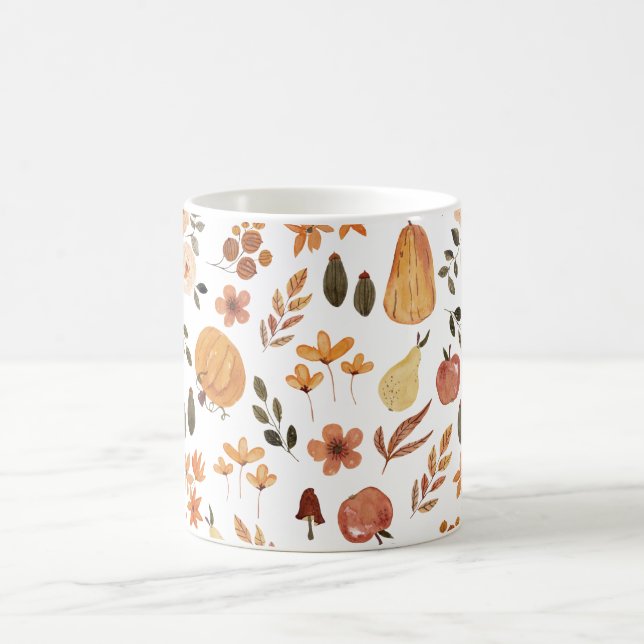 Orange Green Watercolor Autumn Pattern Wraparound  Magic Mug (Center)