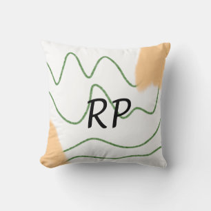 Orange green watercolor floral add monogram throw pillow