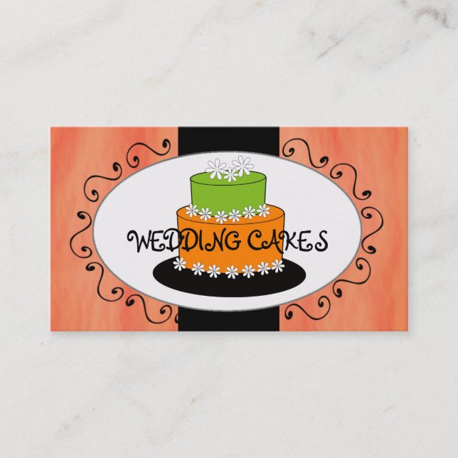 Orange Green Wedding Cake Bakery Business Cards (Front)