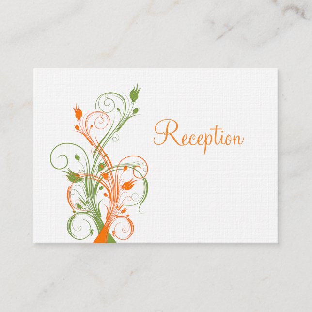 Orange Green White Floral Reception Enclosure Card (Front)