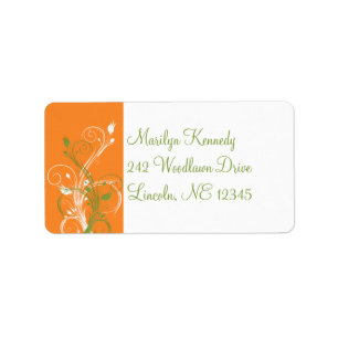Orange, Green, White Floral Return Address Label