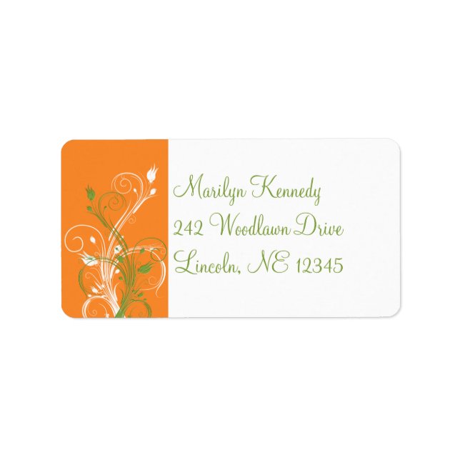 Orange, Green, White Floral Return Address Label (Front)
