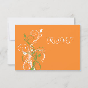 Orange, Green, White Floral RSVP Card