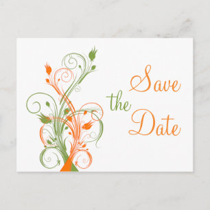 Orange Green White Floral Save the Date Post Card