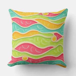 ORANGE GREEN YELLOW ABSTRACT WAVES THROW PILLOW