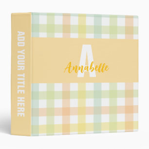 Orange Green Yellow Blue Gingham Pattern Monogram Binder