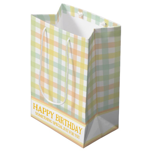 Orange Green Yellow Blue Pastel Modern Gingham Medium Gift Bag (Front Angled)