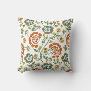 Orange Green Yellow White Floral Baroque Pattern Throw Pillow
