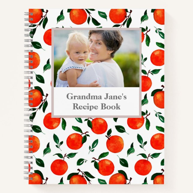Orange Greenery Photo Cookbook Grandma Recipe Book (Front)