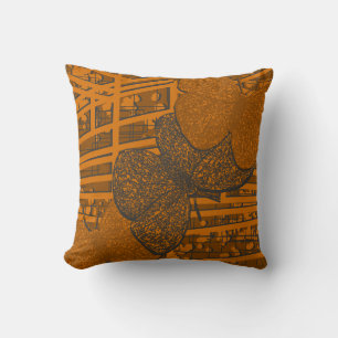 Orange & Grey Abstract Butterfly Pattern Throw Pillow
