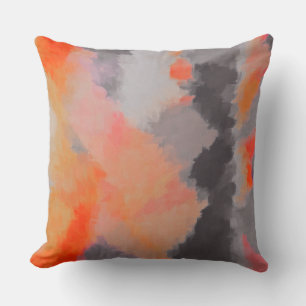 Orange Grey Abstract Painting Throw Pillow