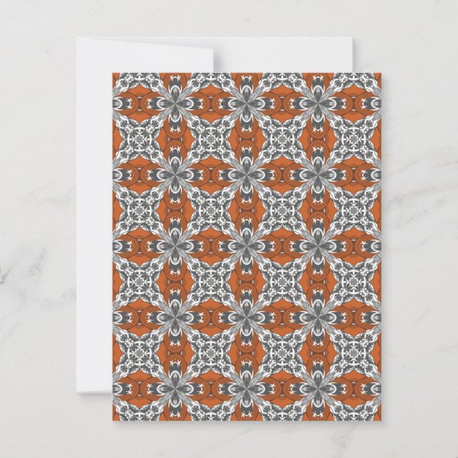 Orange Grey and White Repeat Tile Pattern Invitation (Front)