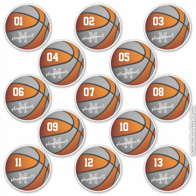 orange grey basketball 13 team members names (Front)